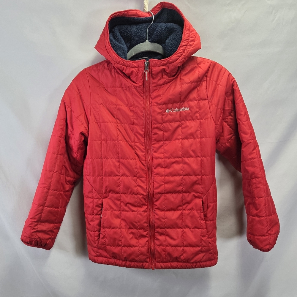 Columbia Puffer Sherpa Lined Red Coat Boys Hooded Medium 10-12 Winter Jacket